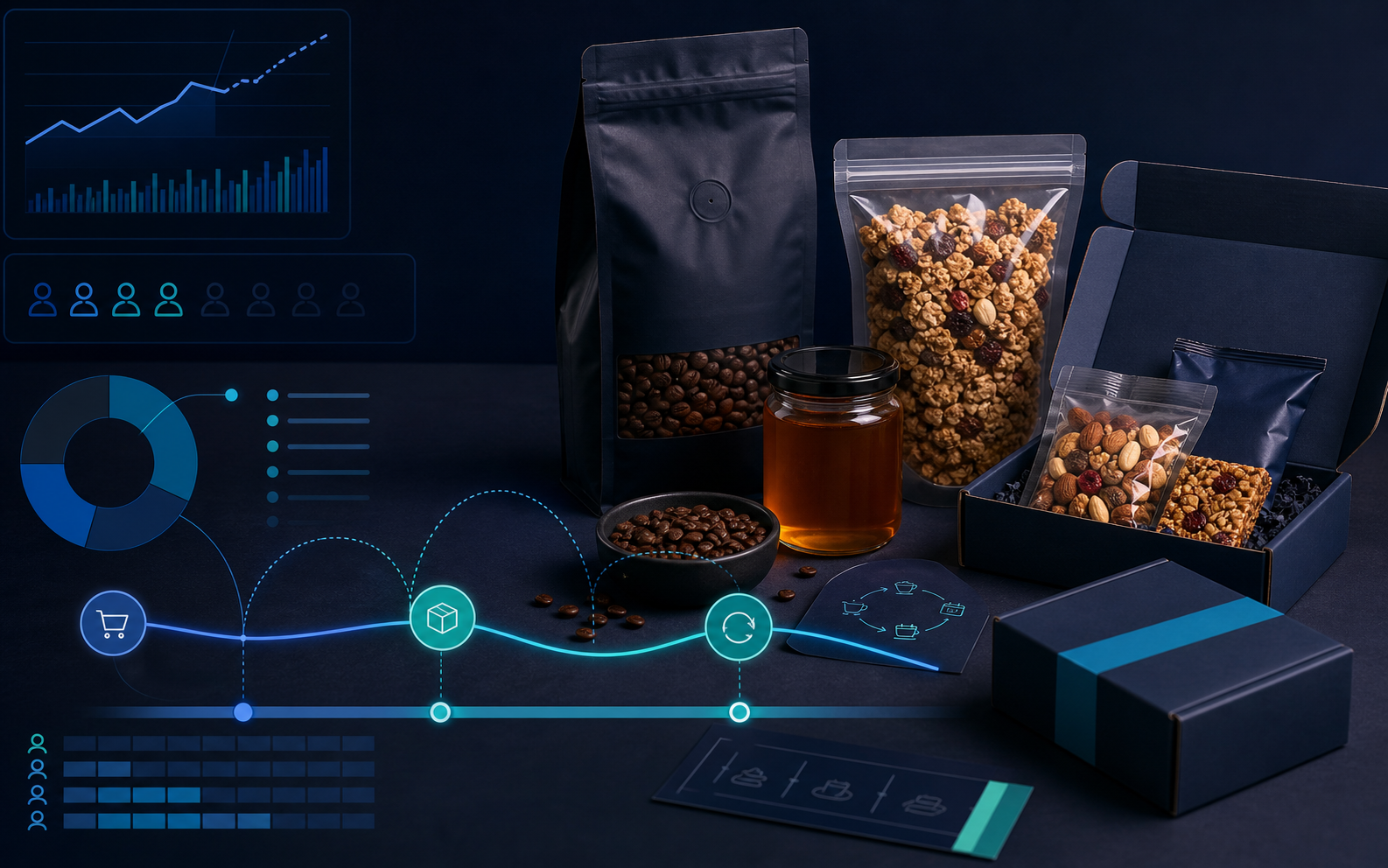Food subscription products with AOV and reorder cadence analytics overlays