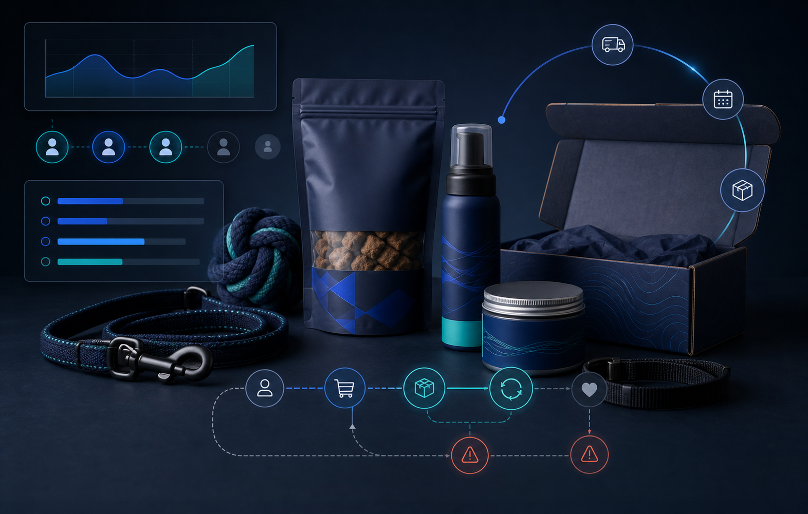 Pet care subscription products with retention and lifecycle path overlays