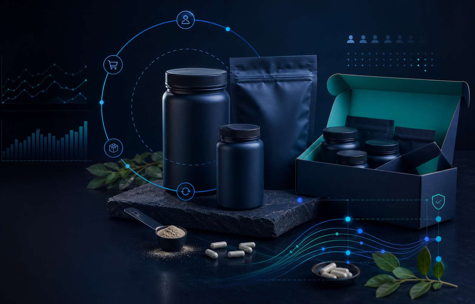 Wellness subscription products with lifecycle and replenishment analytics overlays
